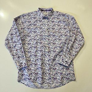 New DUCHAMP Button Down Dress Shirt Men's Floral Stretch Flip Cuff Size L